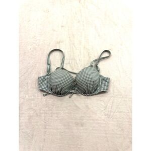 Victoria's Secret Gingham Underwire Bikini Top Sage Green White 36C